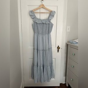 Old Navy Women's Dress Medium Blue Tiered Maxi Dress Striped Flutter Sleeve